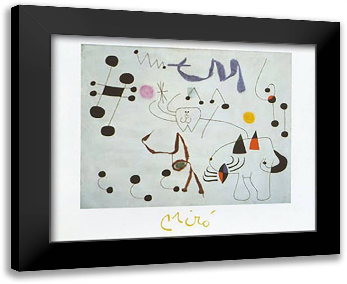 MUJER, SONANDO EN EVASION 24x20 Black Modern Wood Framed Art Print Poster by Miro, Joan