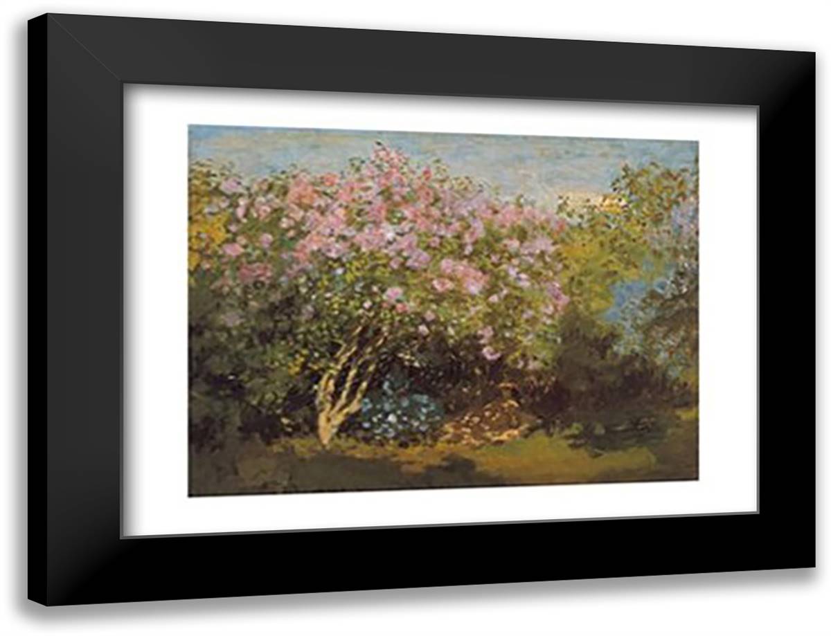 Pink Flowers in Sun 24x20 Black Modern Wood Framed Art Print Poster by Monet, Claude