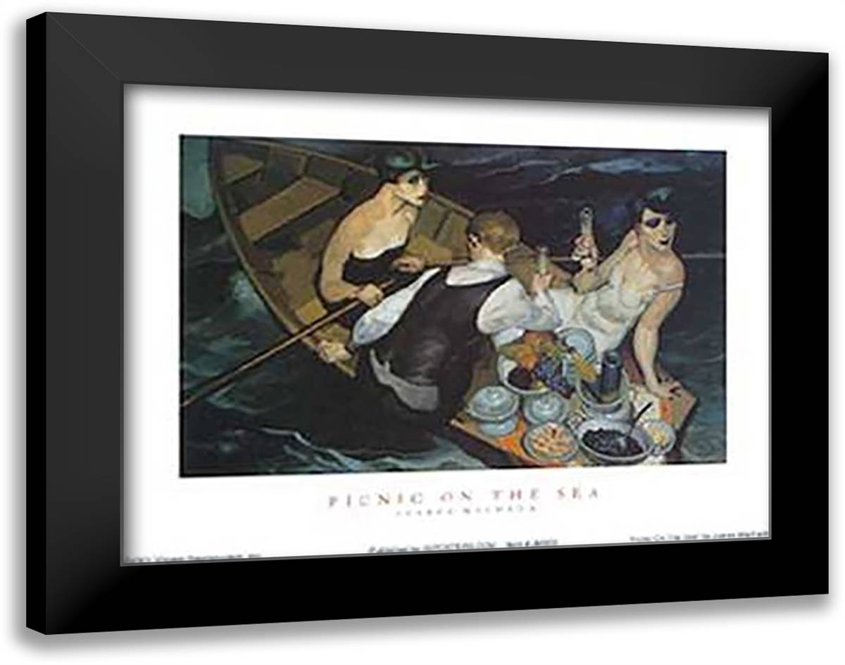 Picnic on the Sea 36x28 Black Modern Wood Framed Art Print Poster by Machado, Juarez