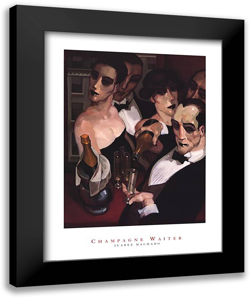 Champaign Waiter 28x36 Black Modern Wood Framed Art Print Poster by Machado, Juarez