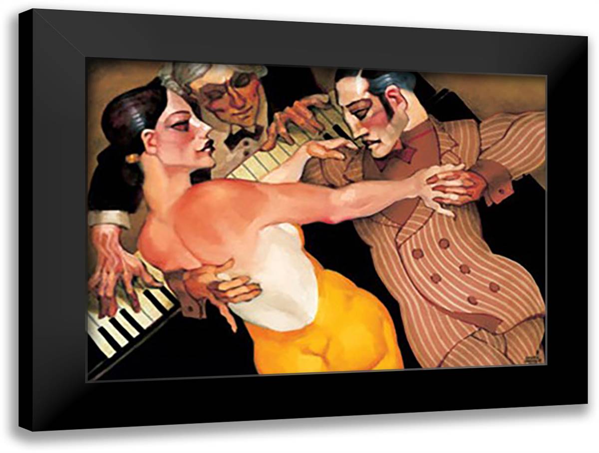 Femme au Robe Orange 11x9 Black Modern Wood Framed Art Print Poster by Machado, Juarez