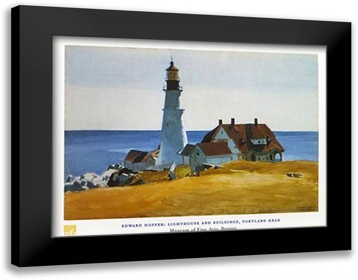 Lighthouse, Porthead 36x28 Black Modern Wood Framed Art Print Poster by Hopper, Edward
