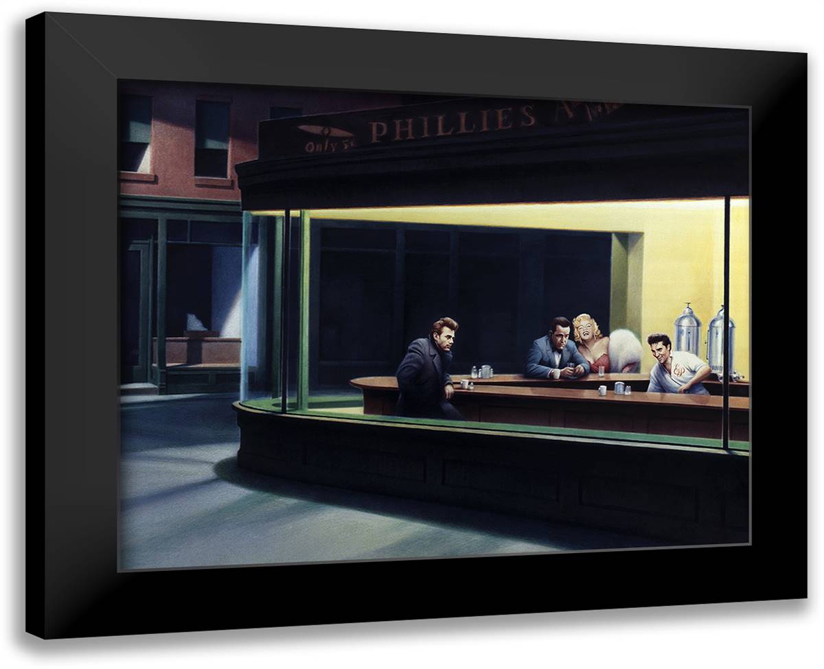 Nighthawks-Special Edition 16x13 Black Modern Wood Framed Art Print Poster by Helnwein, Gottlieb