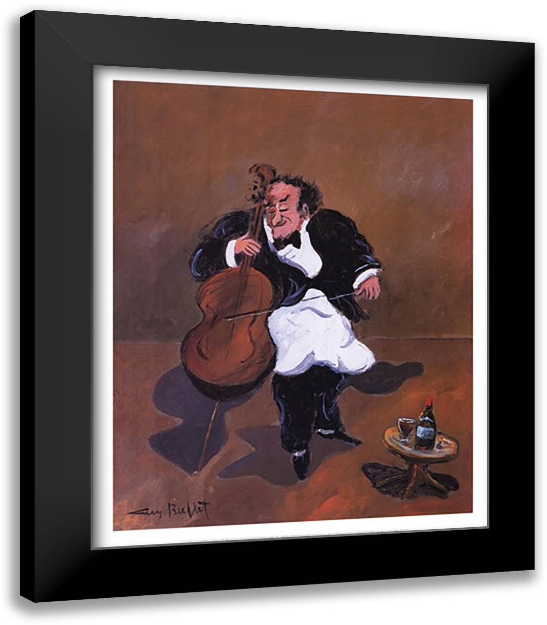 Cellist with Red Wine 15x18 Black Modern Wood Framed Art Print Poster by Buffet, Guy