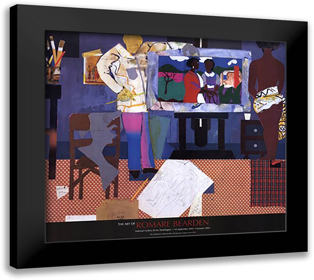 Profile/Part II, The Thirties: Artist with Painting and Model, 1981 30x28 Black Modern Wood Framed Art Print Poster by Bearden, Romare