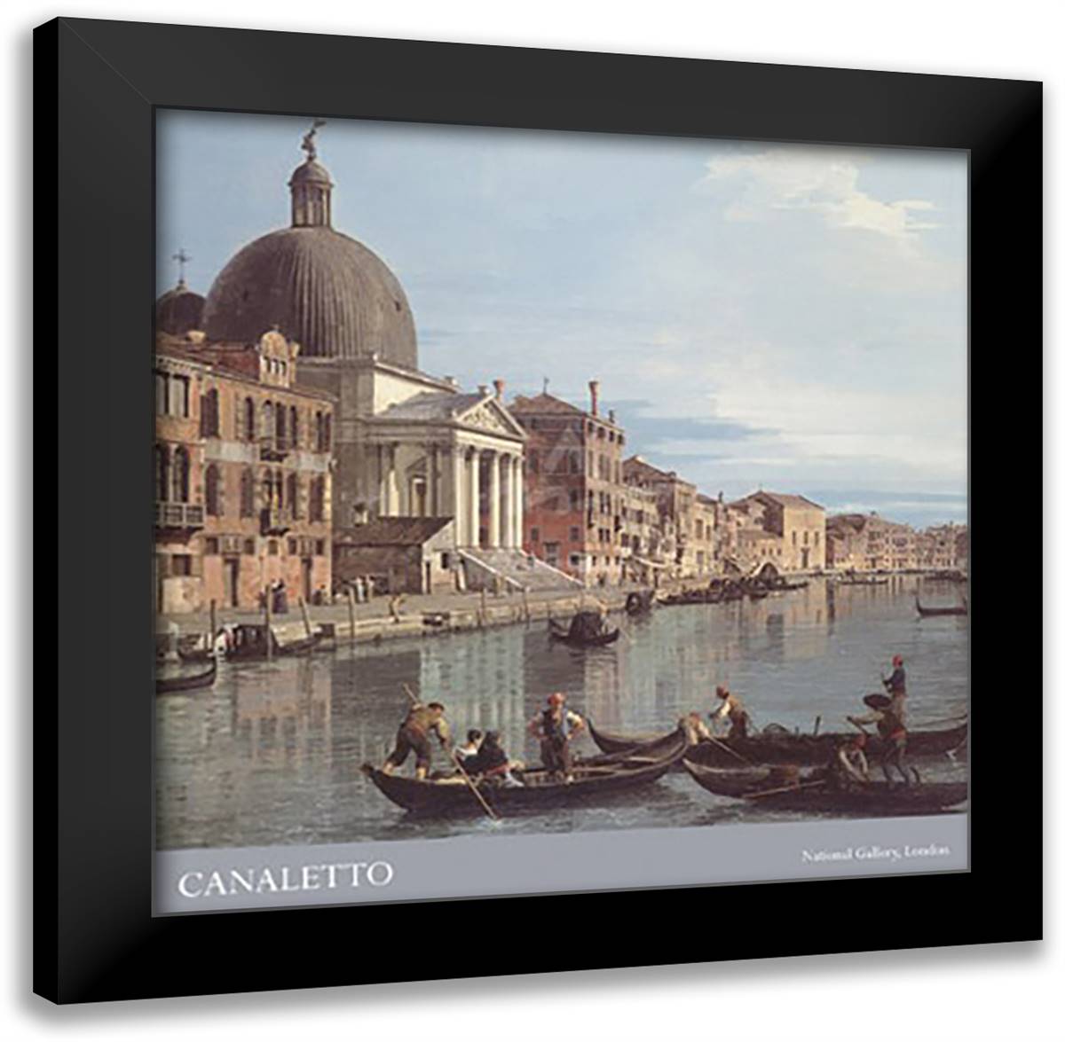 Venice: The Upper Reaches of the Grand Canal with S. Simeone Piccolo, c. 1738 (detail) 24x24 Black Modern Wood Framed Art Print Poster by Canaletto, Giovanni Antonio