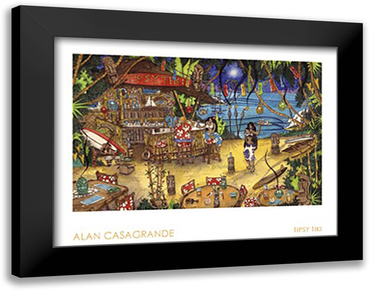 Tipsy Tiki 36x28 Black Modern Wood Framed Art Print Poster by Casagrande