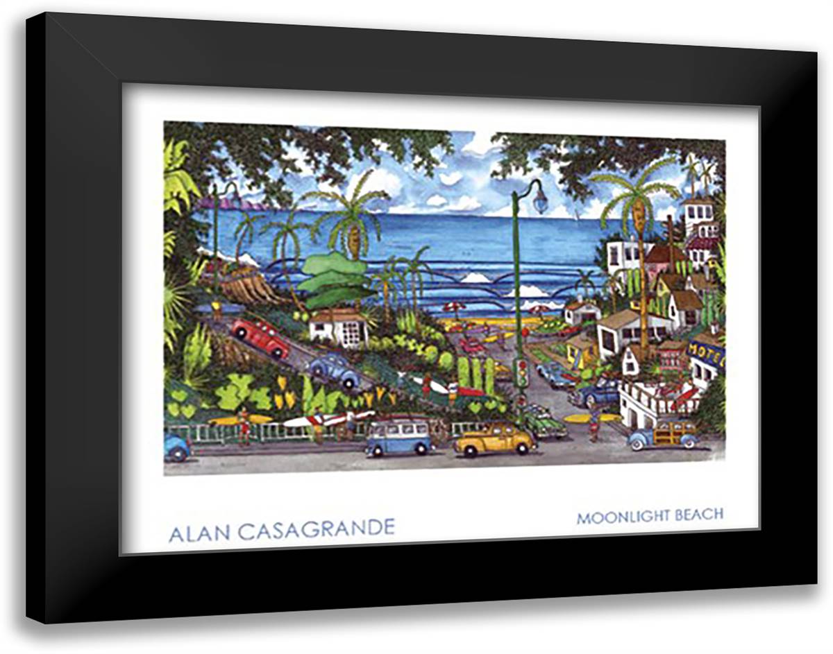 Moonlight Beach 36x28 Black Modern Wood Framed Art Print Poster by Casagrande