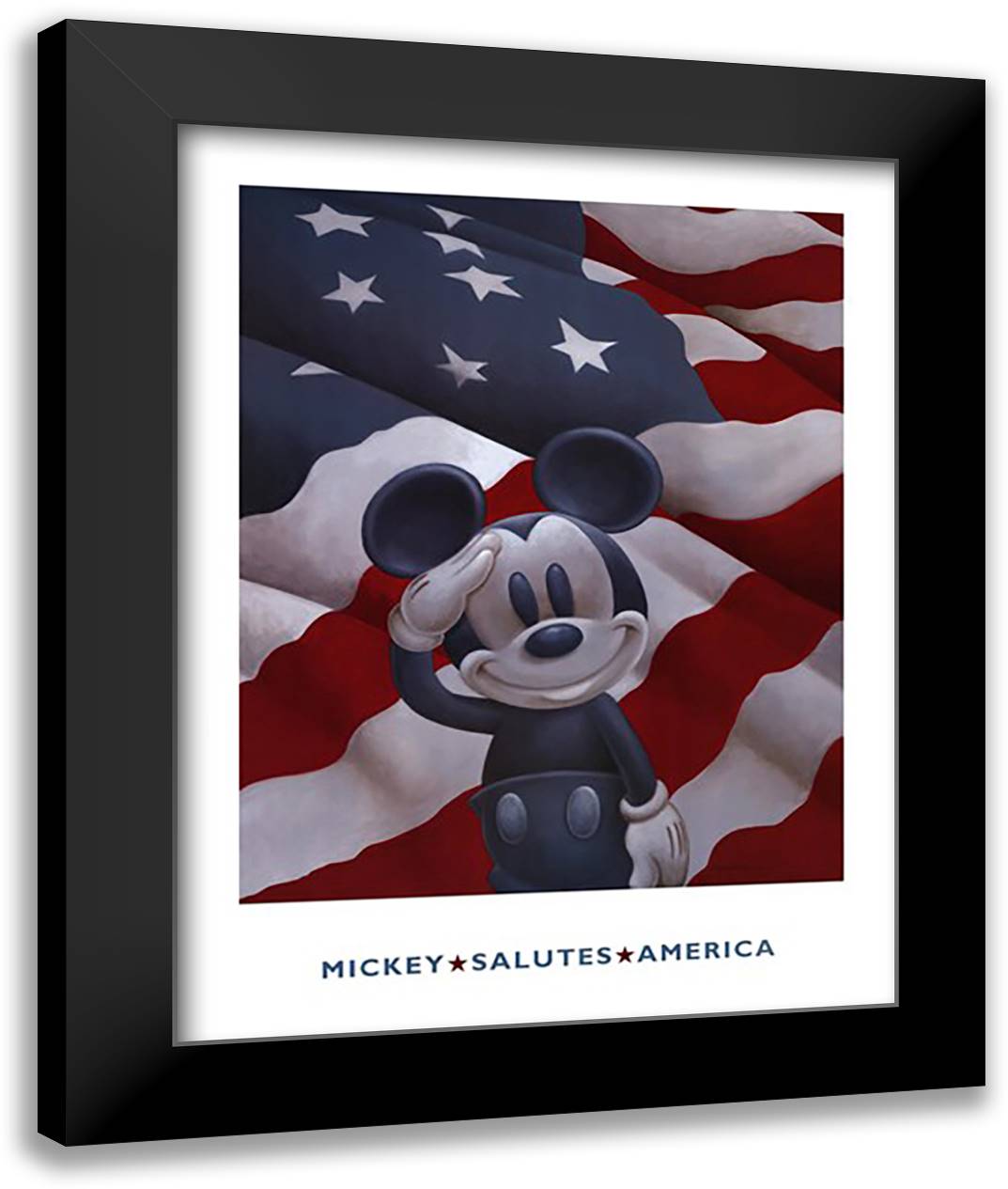 Mickey Salutes America 28x36 Black Modern Wood Framed Art Print Poster by Disney