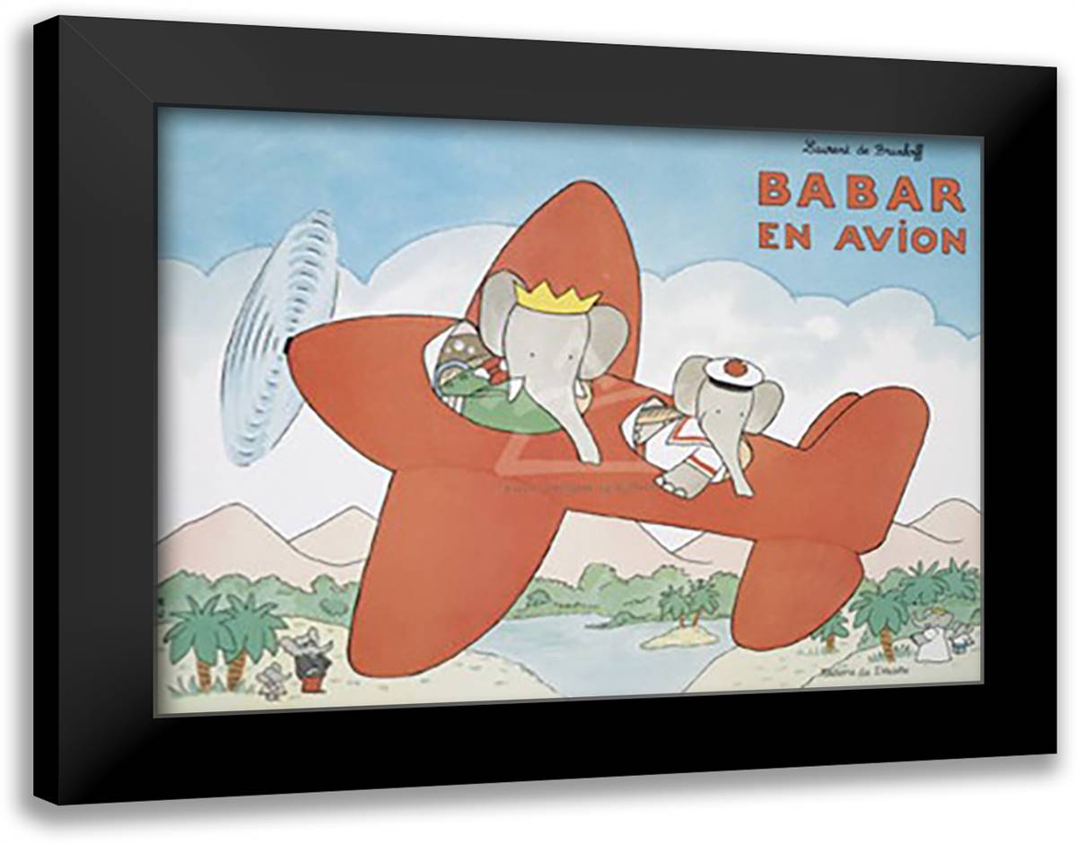 Babar en avion 36x28 Black Modern Wood Framed Art Print Poster by Brunhoff, Laurent De