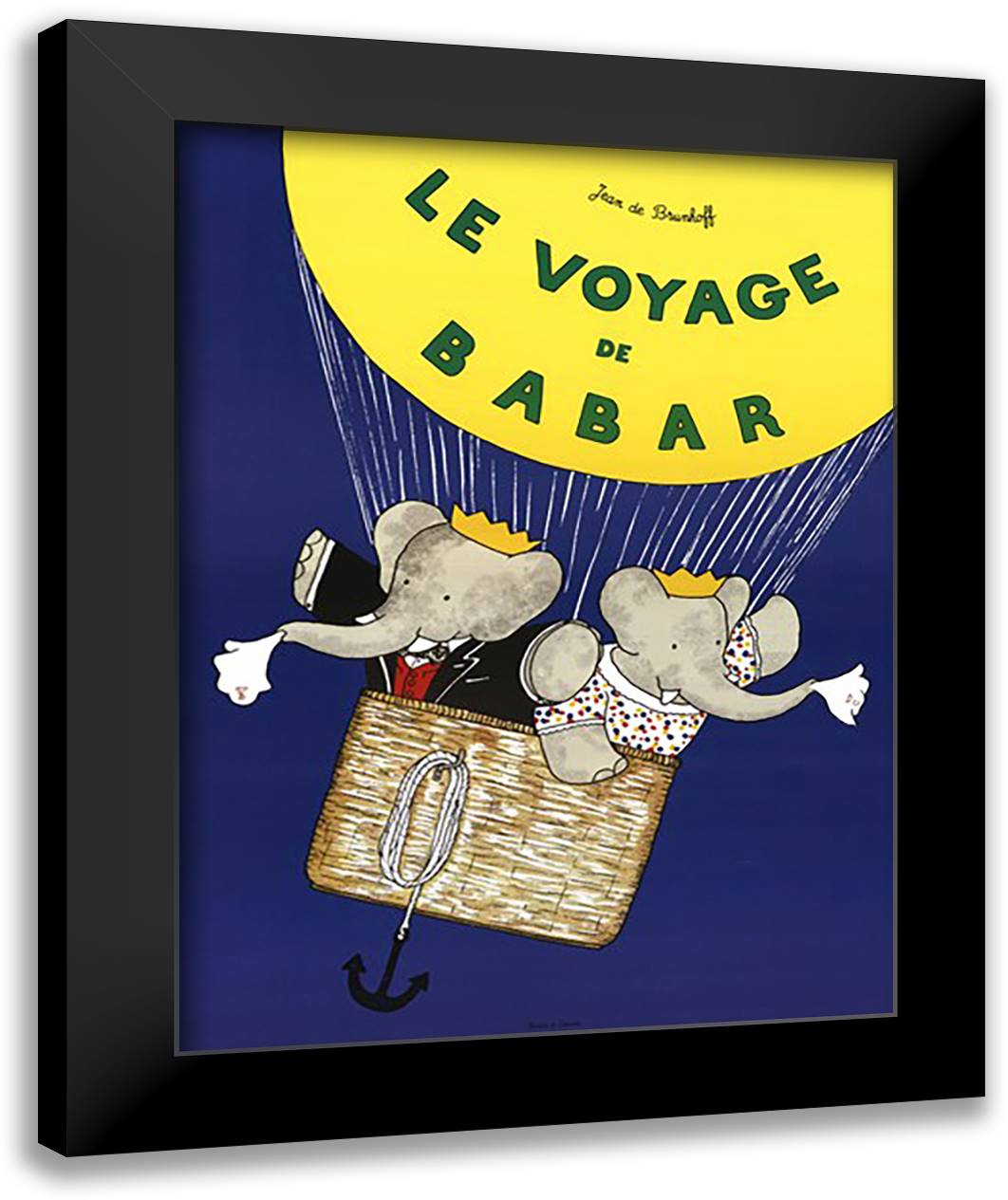 Le voyage de Babar 28x36 Black Modern Wood Framed Art Print Poster by Brunhoff, Laurent De
