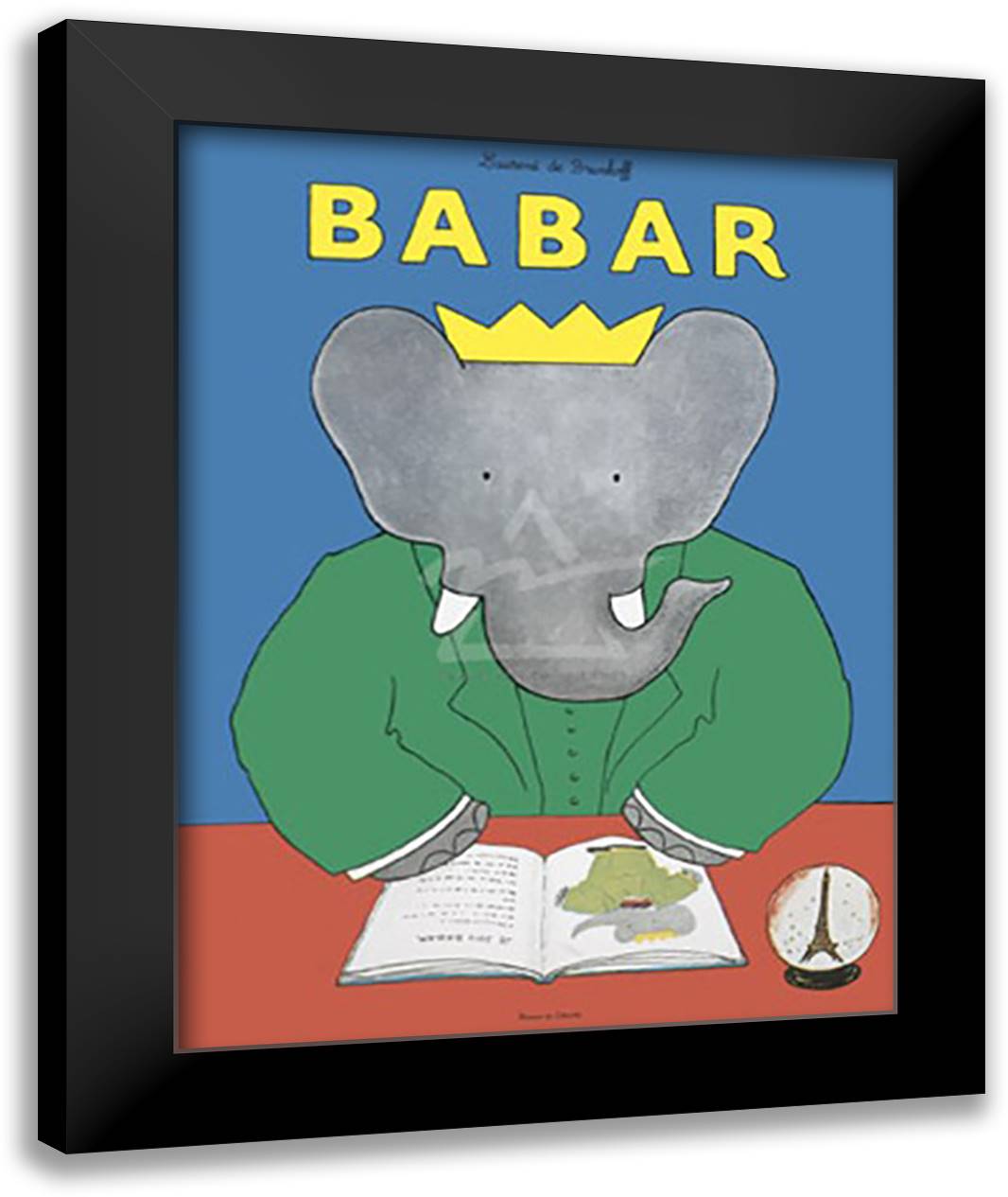 Babar Reading 28x36 Black Modern Wood Framed Art Print Poster by Brunhoff, Laurent De