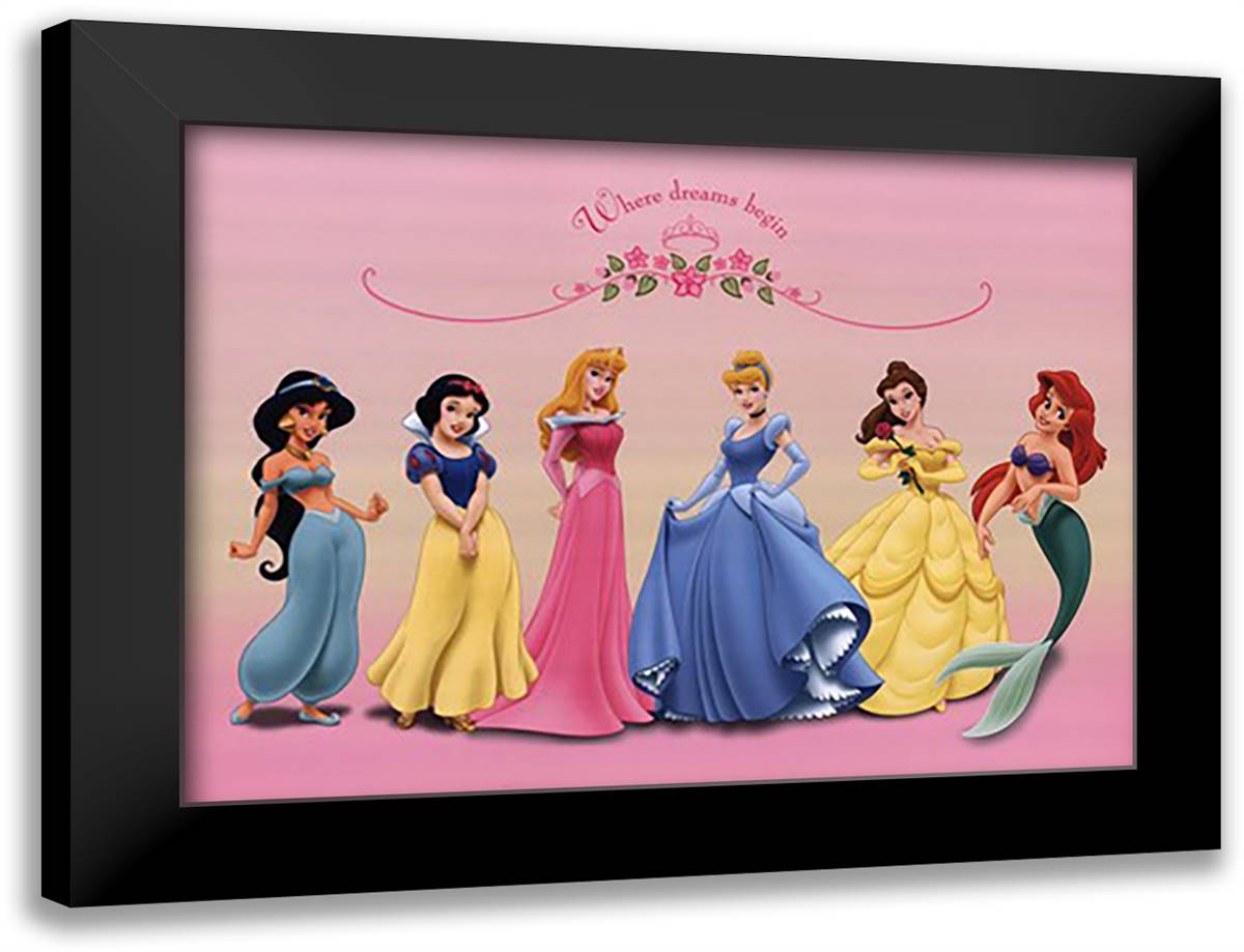 Princesses 32x26 Black Modern Wood Framed Art Print Poster by Disney