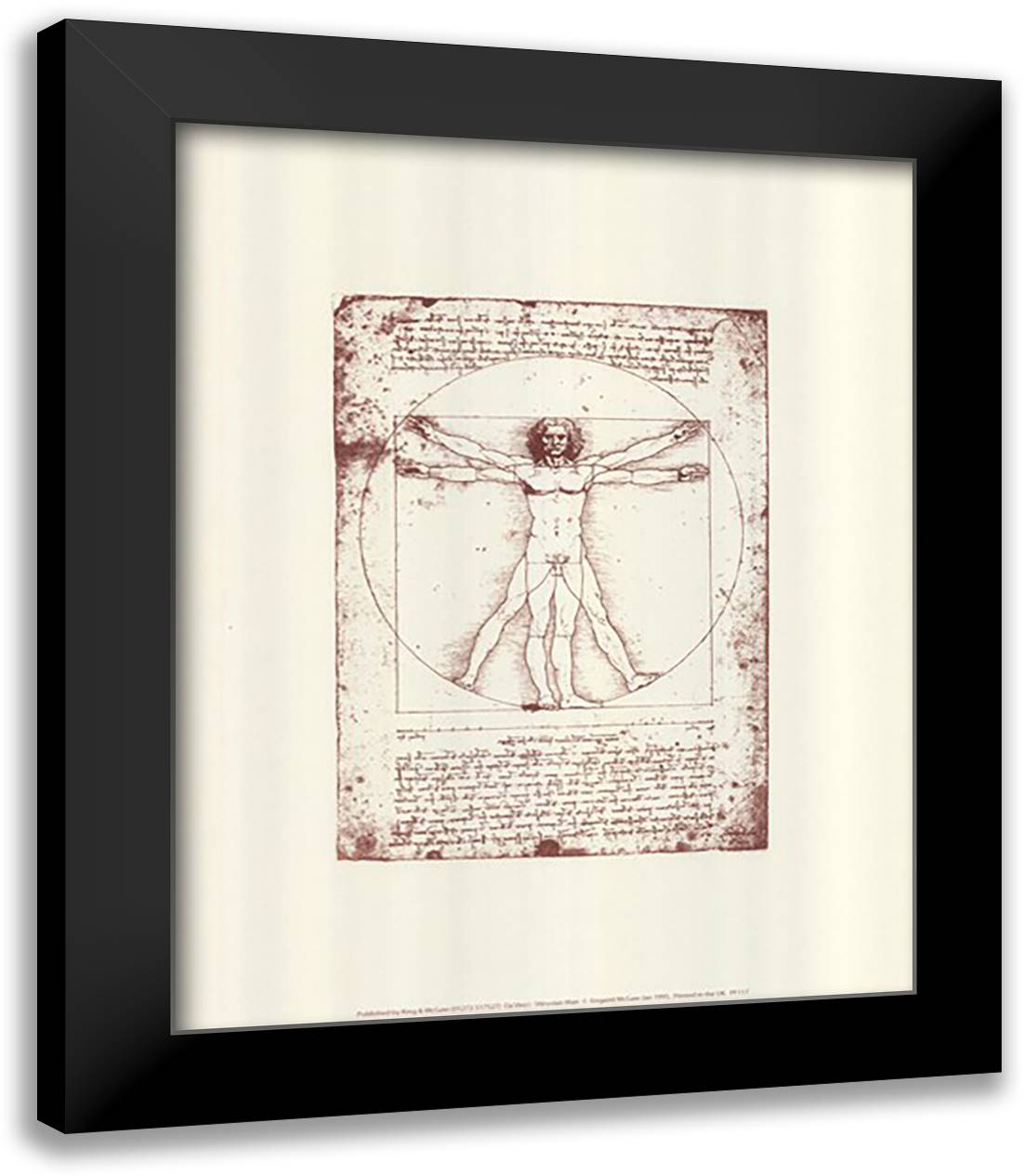 The Vitruvian Man (serigraph and embossed) 15x18 Black Modern Wood Framed Art Print Poster by da Vinci, Leonardo
