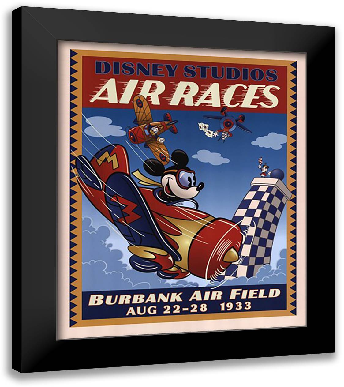 Mickey's Air Races 20x24 Black Modern Wood Framed Art Print Poster by Disney