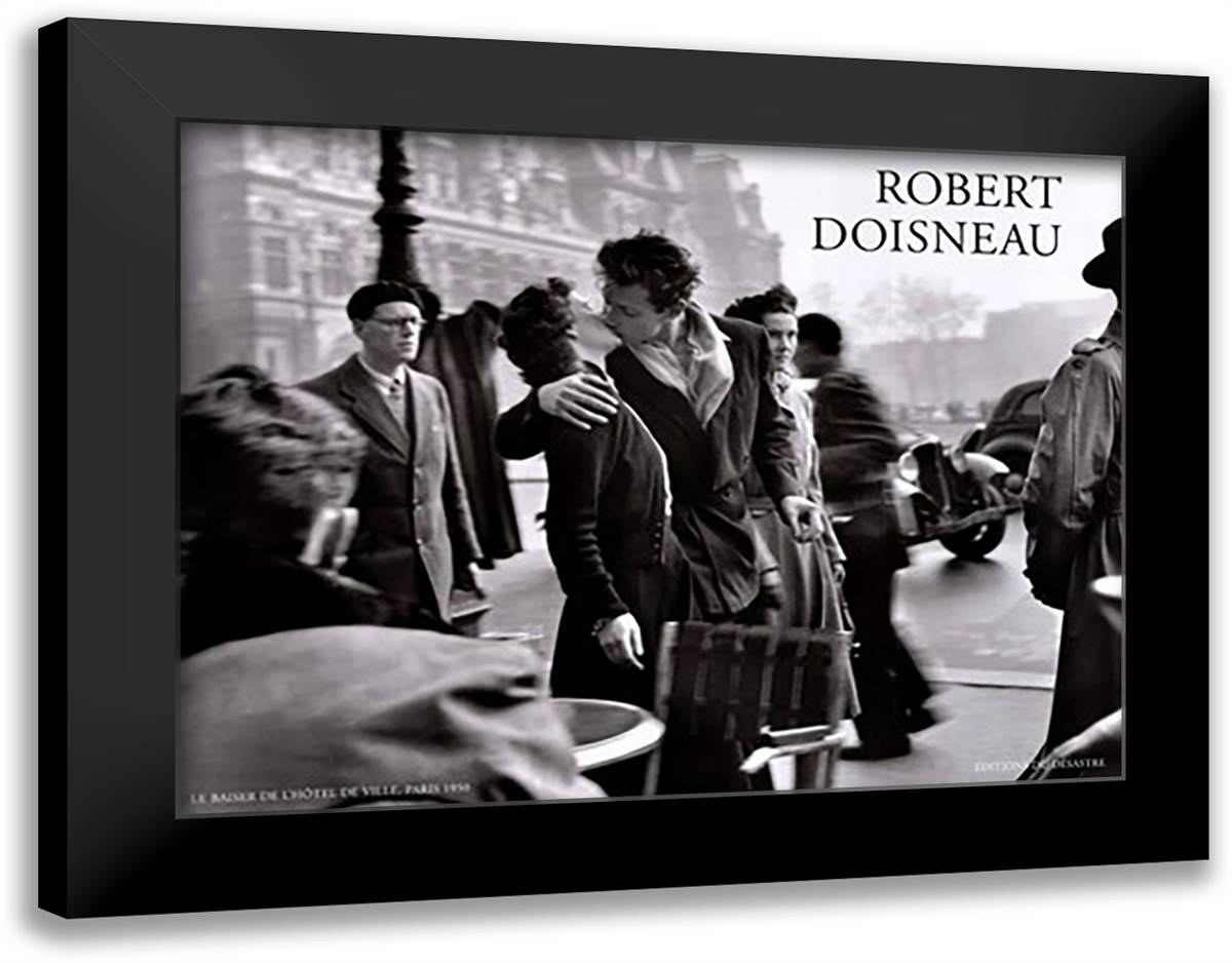 Le Baiser de l'Hotel de Ville, Paris, 1950 36x28 Black Modern Wood Framed Art Print Poster by Doisneau, Robert