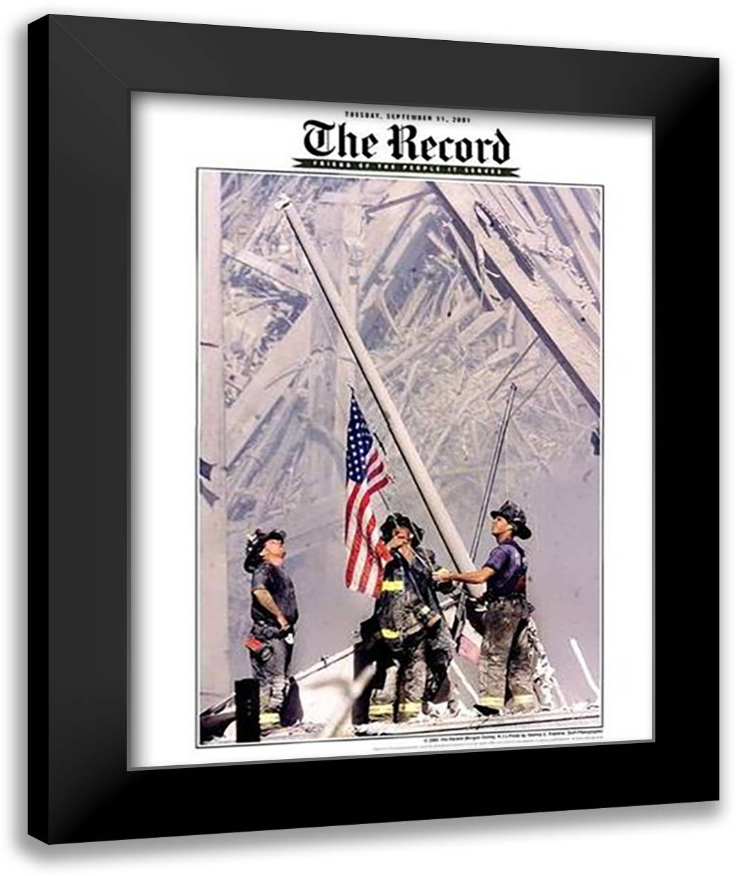 Flag Raising at Ground Zero 28x40 Black Modern Wood Framed Art Print Poster by Franklin, Thomas