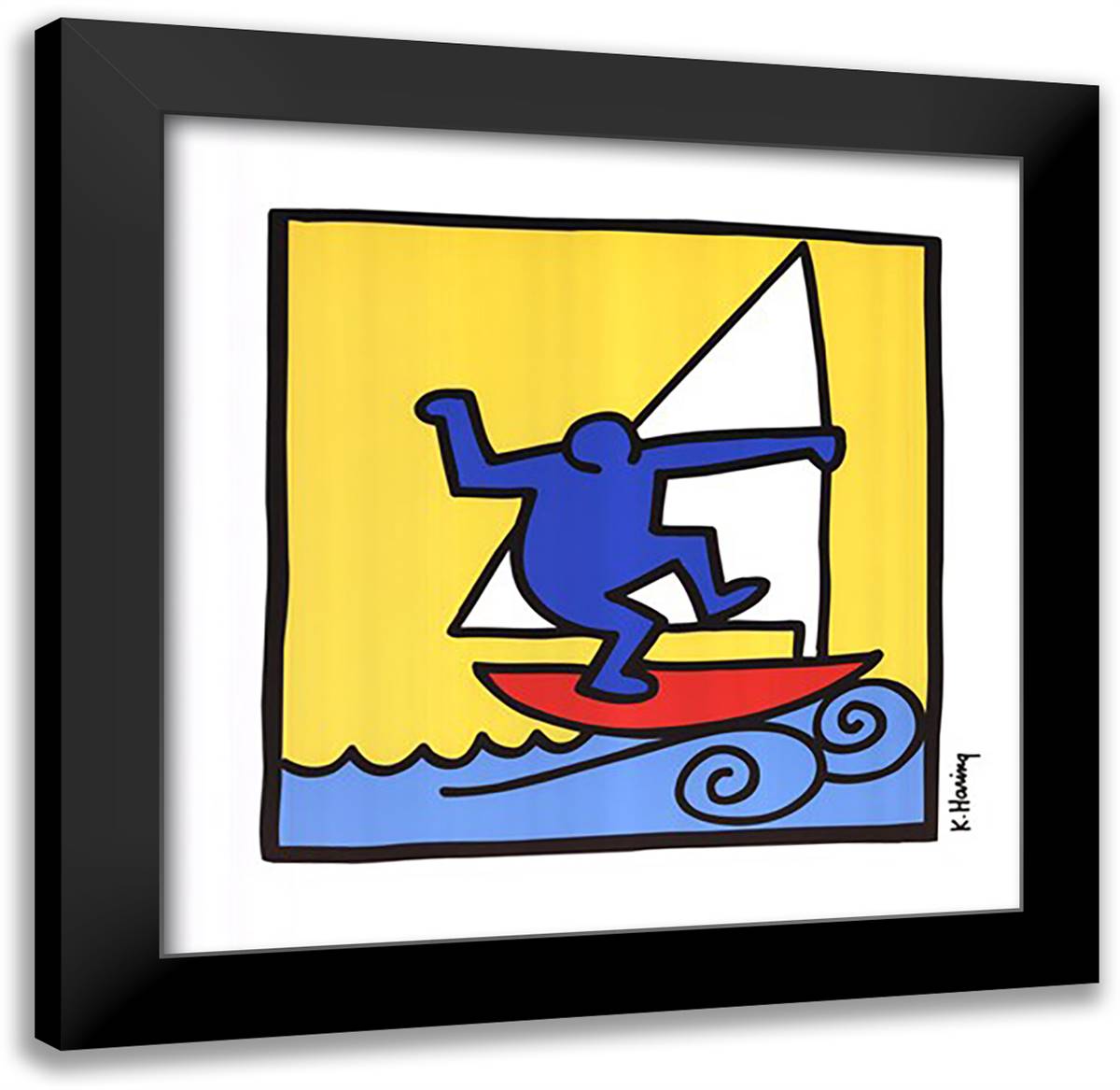 Untitled, 1987 (red boat) 24x24 Black Modern Wood Framed Art Print Poster by Haring, Keith