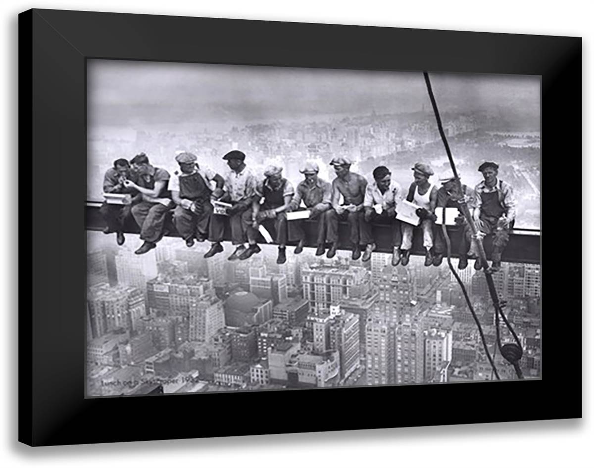 Lunchtime Atop a Skyscraper 36x28 Black Modern Wood Framed Art Print Poster