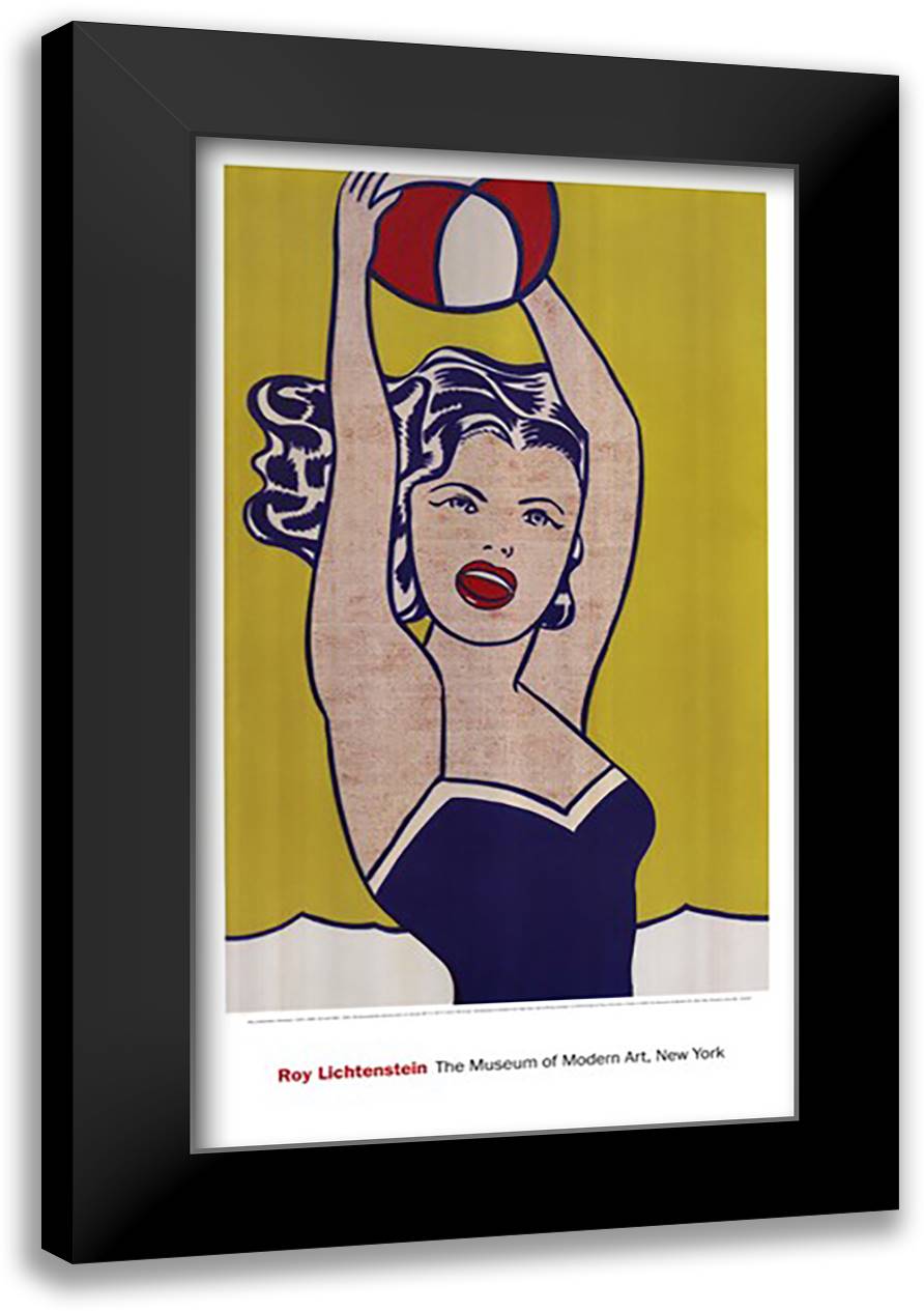 Girl with Ball 24x40 Black Modern Wood Framed Art Print Poster by Lichtenstein, Roy