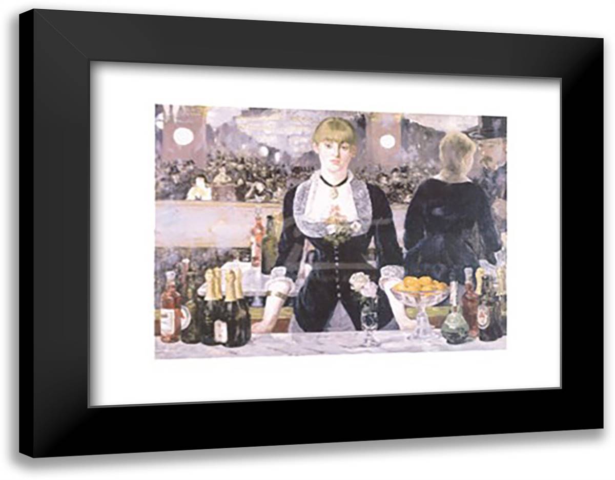 A Bar at the Folies-Bergere 36x28 Black Modern Wood Framed Art Print Poster by Manet, Edouard