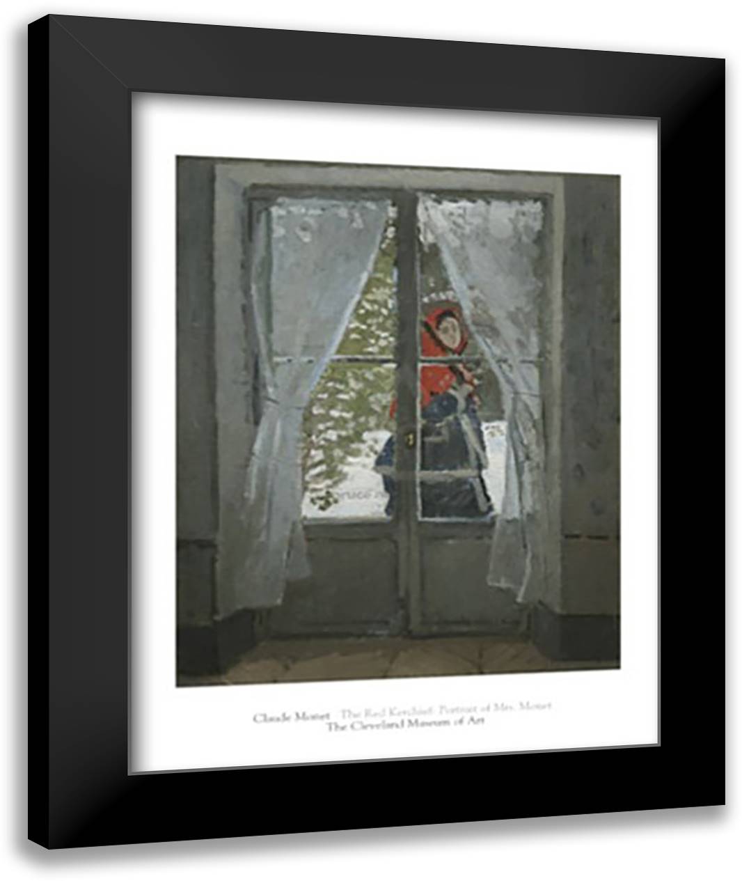 The Red Kerchief: Portrait of Mrs. Monet, c.1873 28x36 Black Modern Wood Framed Art Print Poster by Monet, Claude