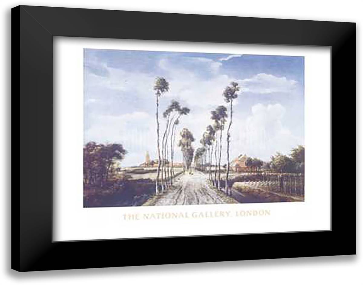 Avenue At Middelharnis 36x28 Black Modern Wood Framed Art Print Poster by Hobbema, Meindert
