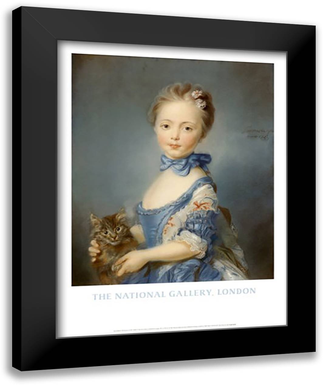 Baptiste Perronneau - A Girl with a Kitten 28x36 Black Modern Wood Framed Art Print Poster by Perroneau, Jean B.