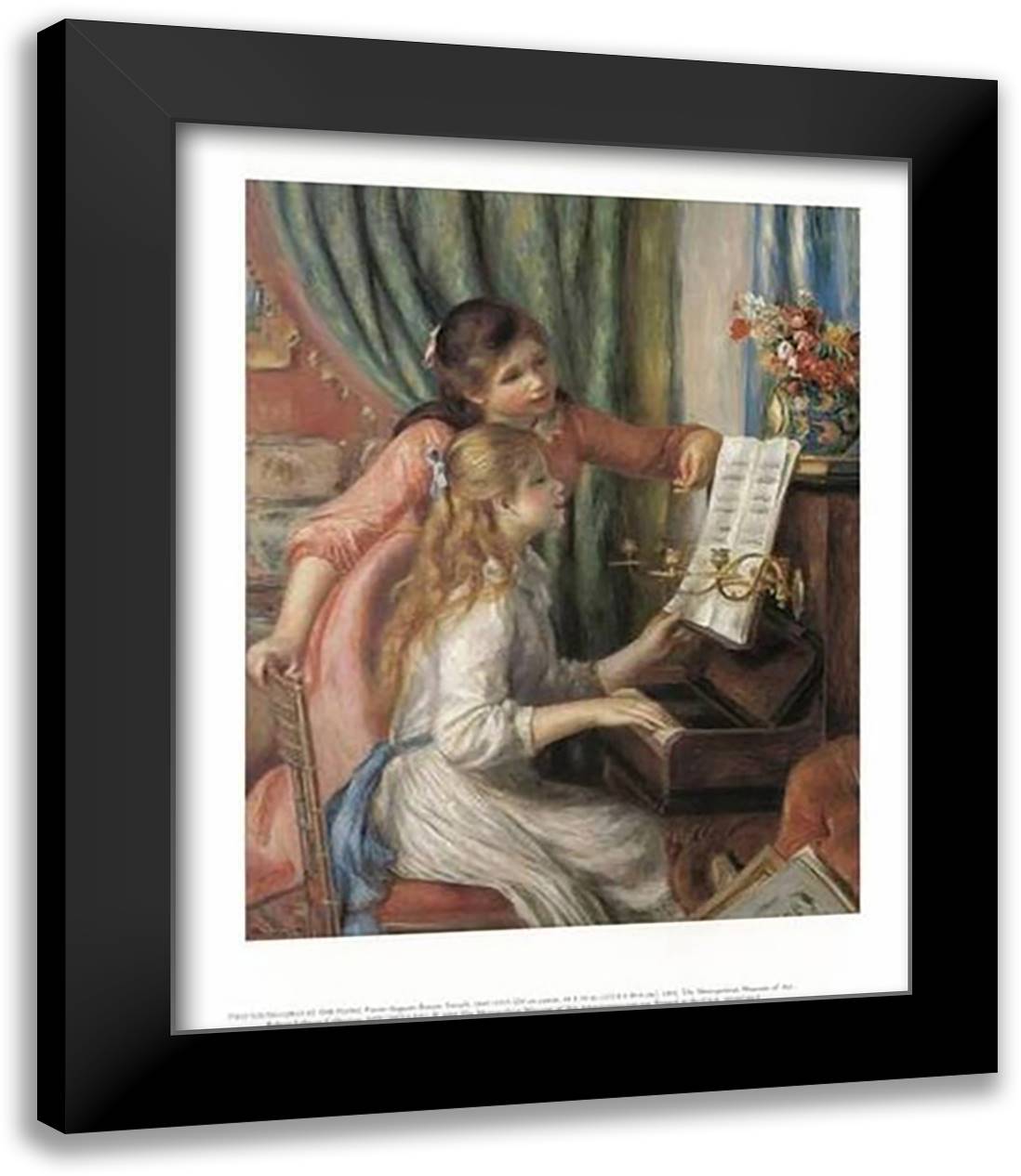 Two Young Girls at the Piano 28x36 Black Modern Wood Framed Art Print Poster by Renoir, Pierre-Auguste