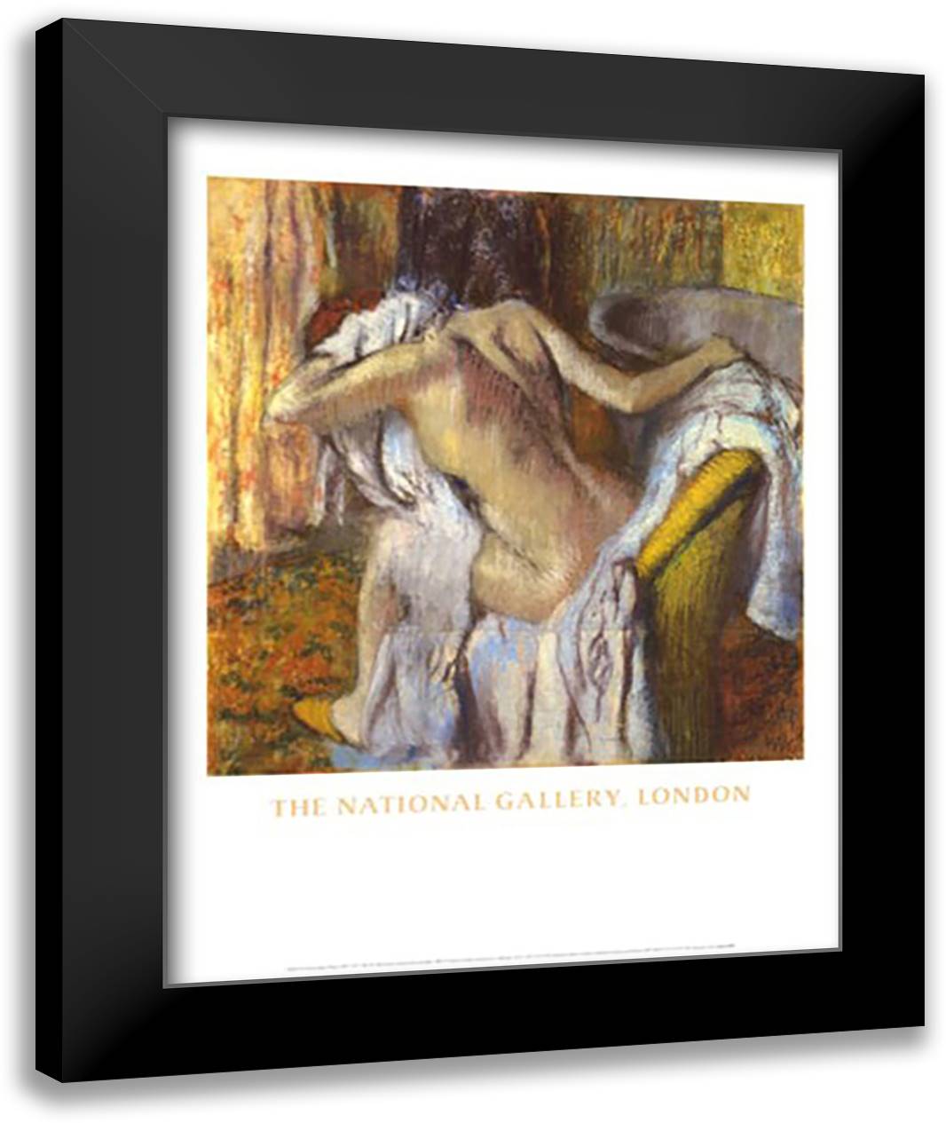 After the Bath, Woman Drying Herself 28x36 Black Modern Wood Framed Art Print Poster by Degas, Edgar