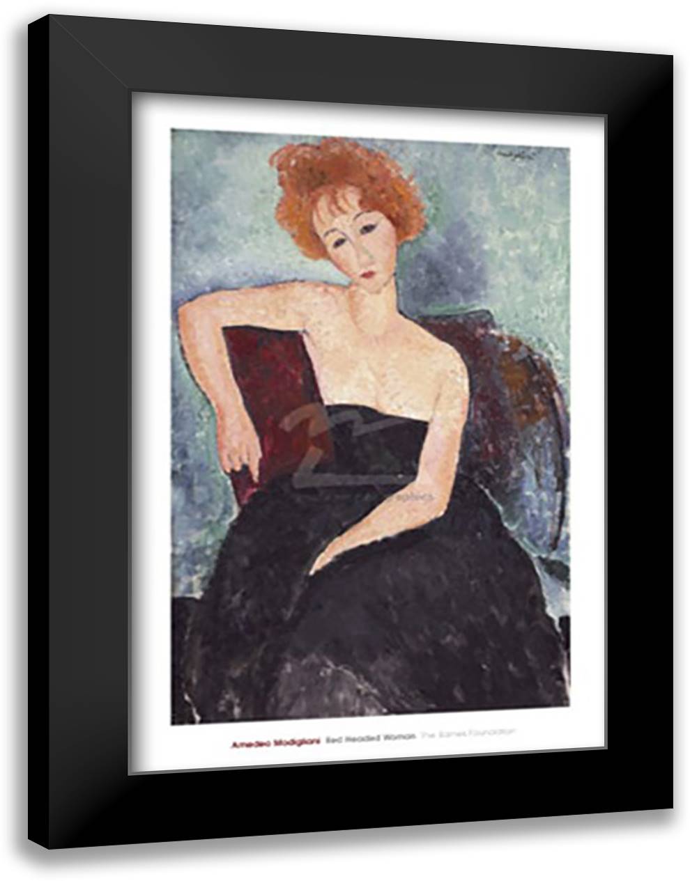 Red-Headed Woman 28x40 Black Modern Wood Framed Art Print Poster by Modigliani, Amedeo