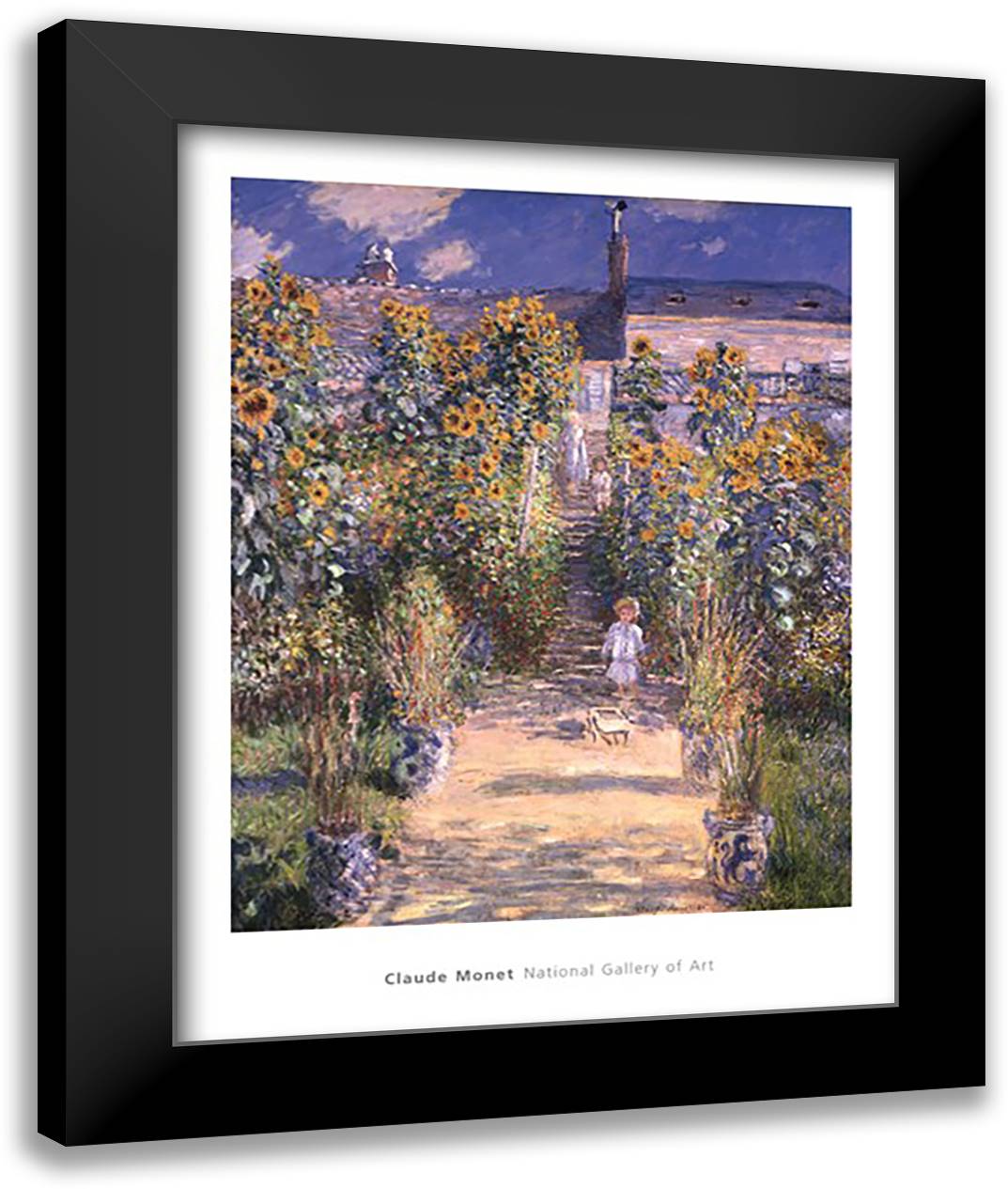 The Artist's Garden at Vetheuil with Boy, c.1880 28x36 Black Modern Wood Framed Art Print Poster by Monet, Claude