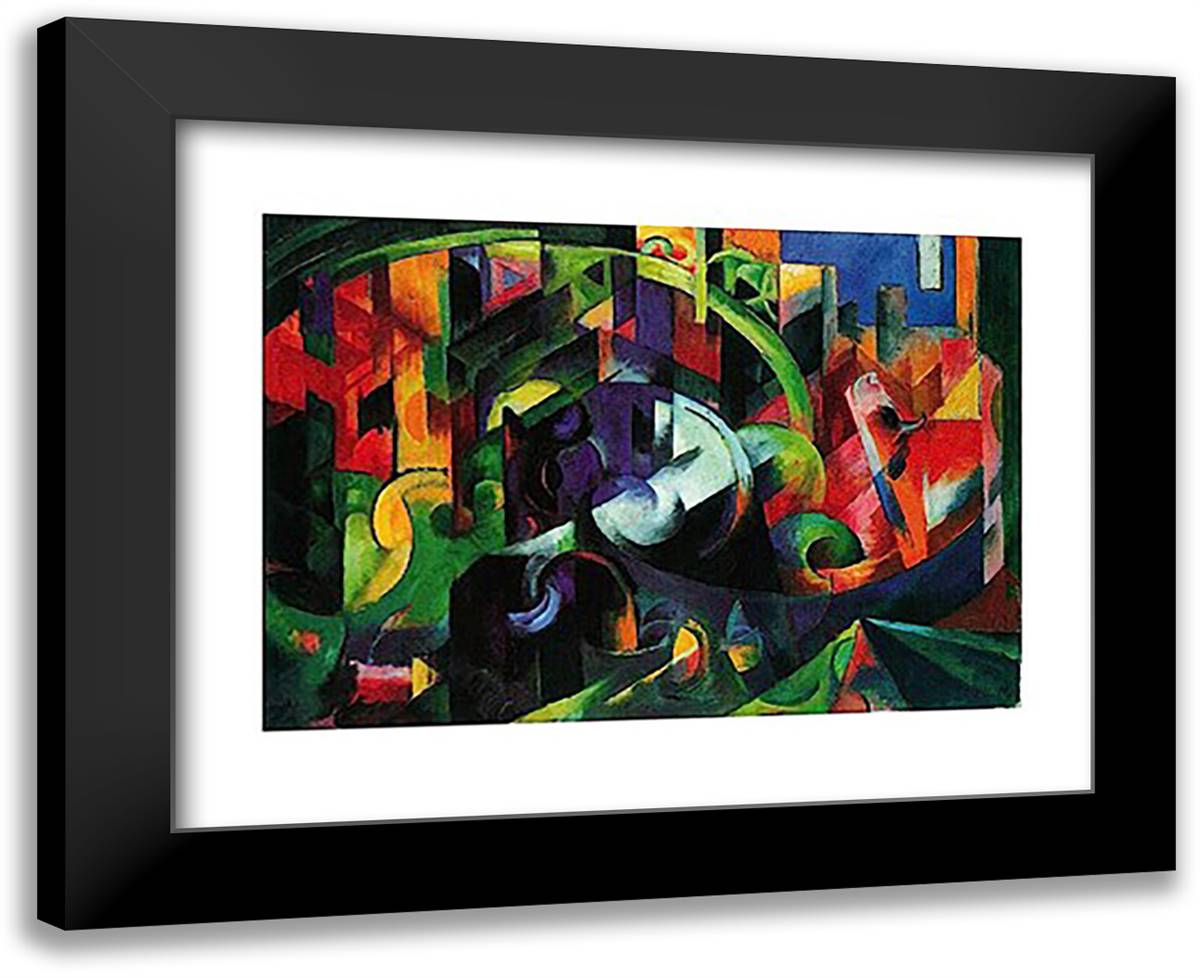 Abstract with Cattle 18x15 Black Modern Wood Framed Art Print Poster by Marc, Franz