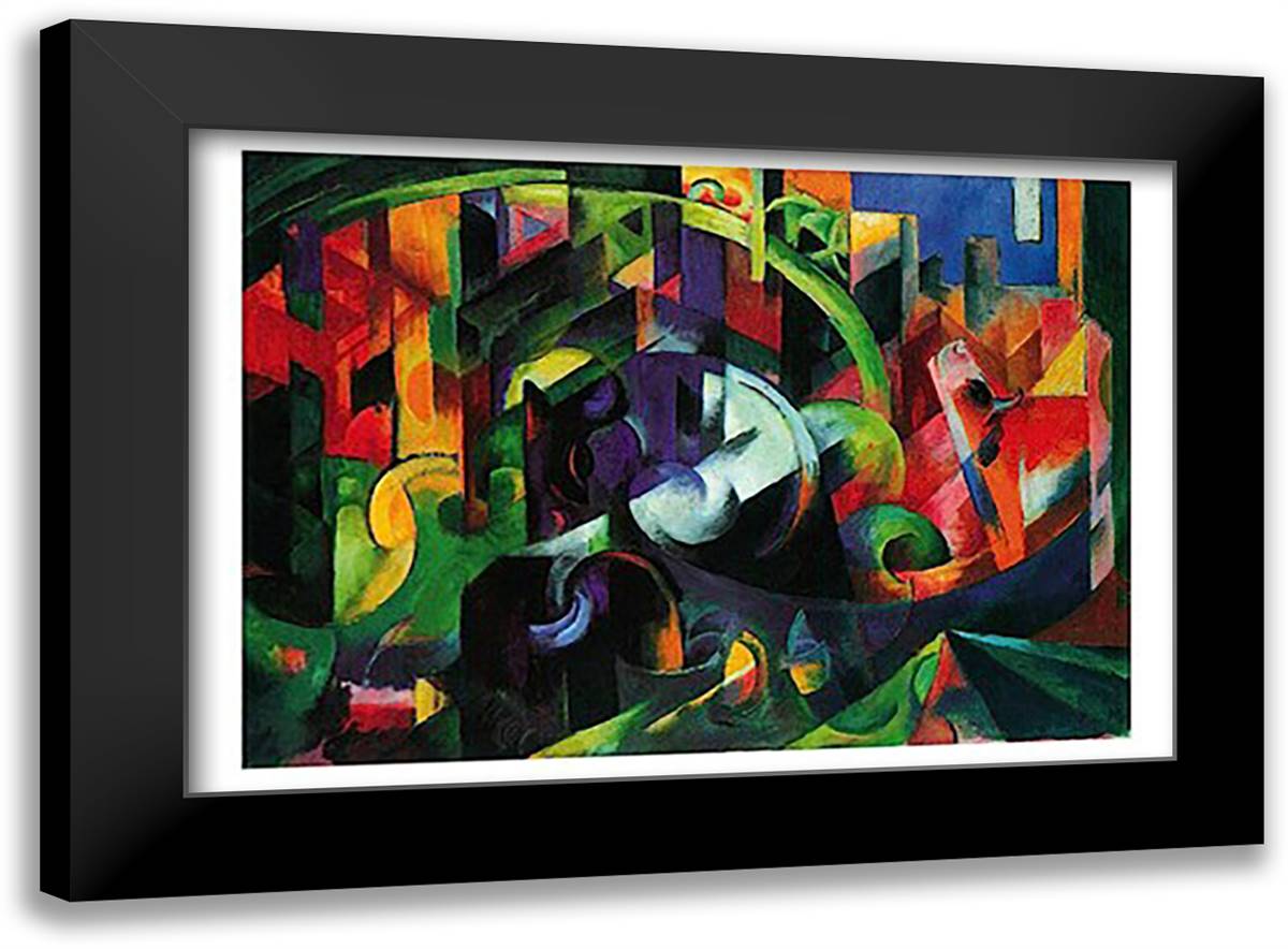 Abstract with Cattle 23x17 Black Modern Wood Framed Art Print Poster by Marc, Franz