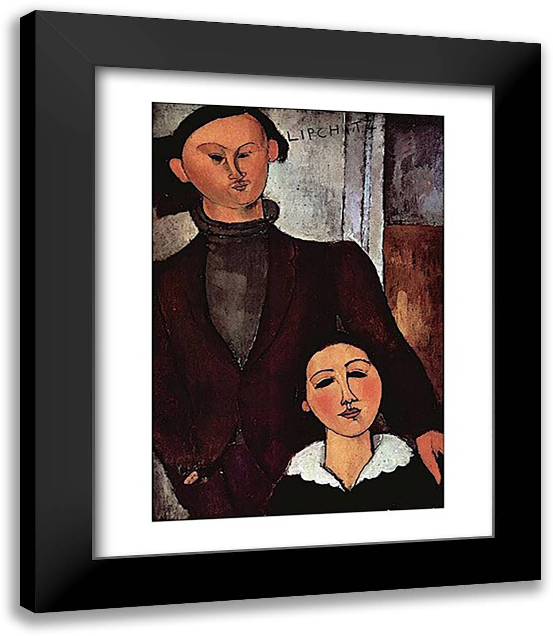 Portrait of Jacques & Berthe Lipchitz 15x18 Black Modern Wood Framed Art Print Poster by Modigliani, Amedeo