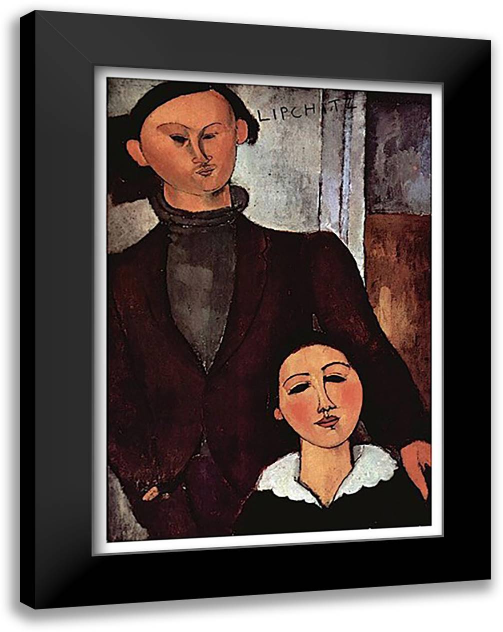 Portrait of Jacques & Berthe Lipchitz 17x23 Black Modern Wood Framed Art Print Poster by Modigliani, Amedeo