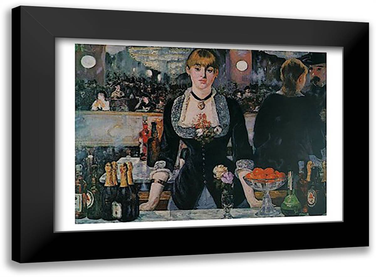 A Bar at the Folies-Bergere 23x17 Black Modern Wood Framed Art Print Poster by Manet, Edouard