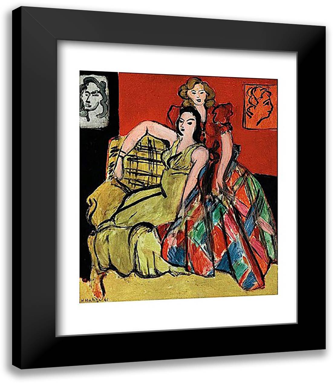 Two Young Women, the Yellow Dress and the Scottish Dress, 1941 15x18 Black Modern Wood Framed Art Print Poster by Matisse, Henri
