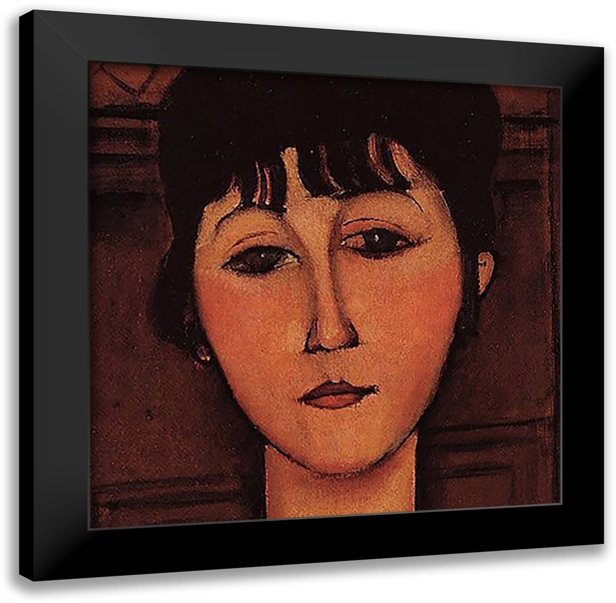 Head of a Young Girl (detail) 16x16 Black Modern Wood Framed Art Print Poster by Modigliani, Amedeo