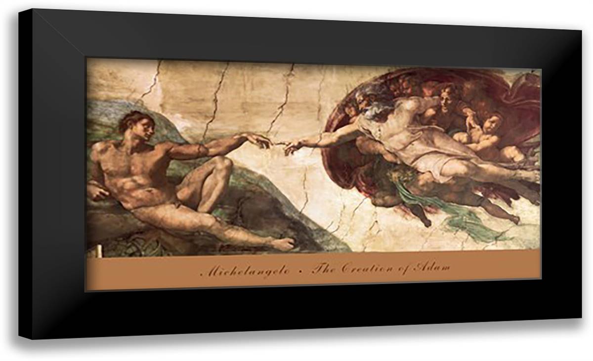 The Creation of Adam 40x20 Black Modern Wood Framed Art Print Poster by Michelangelo