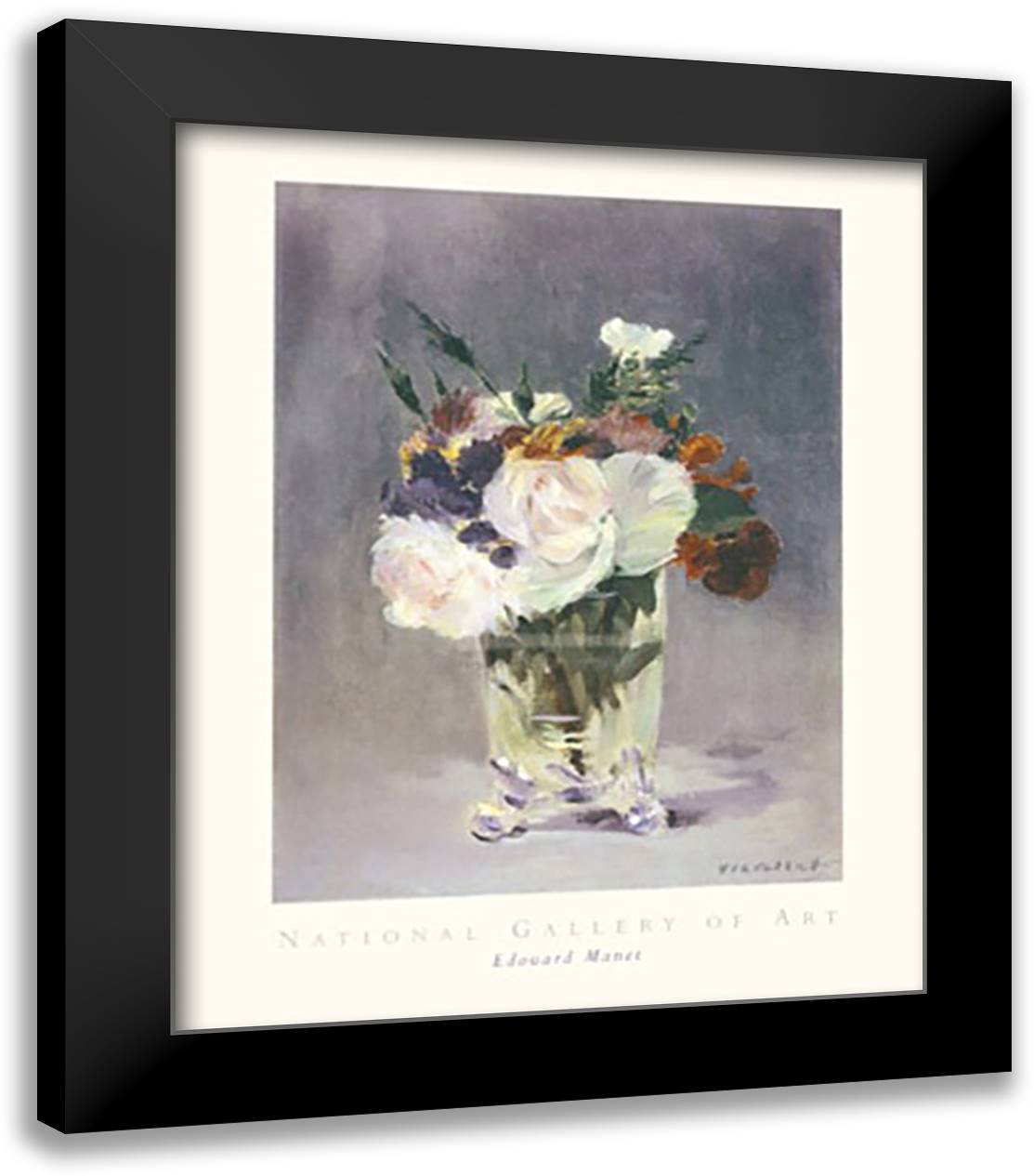Flowers in a Crystal Vase 28x34 Black Modern Wood Framed Art Print Poster by Manet, Edouard
