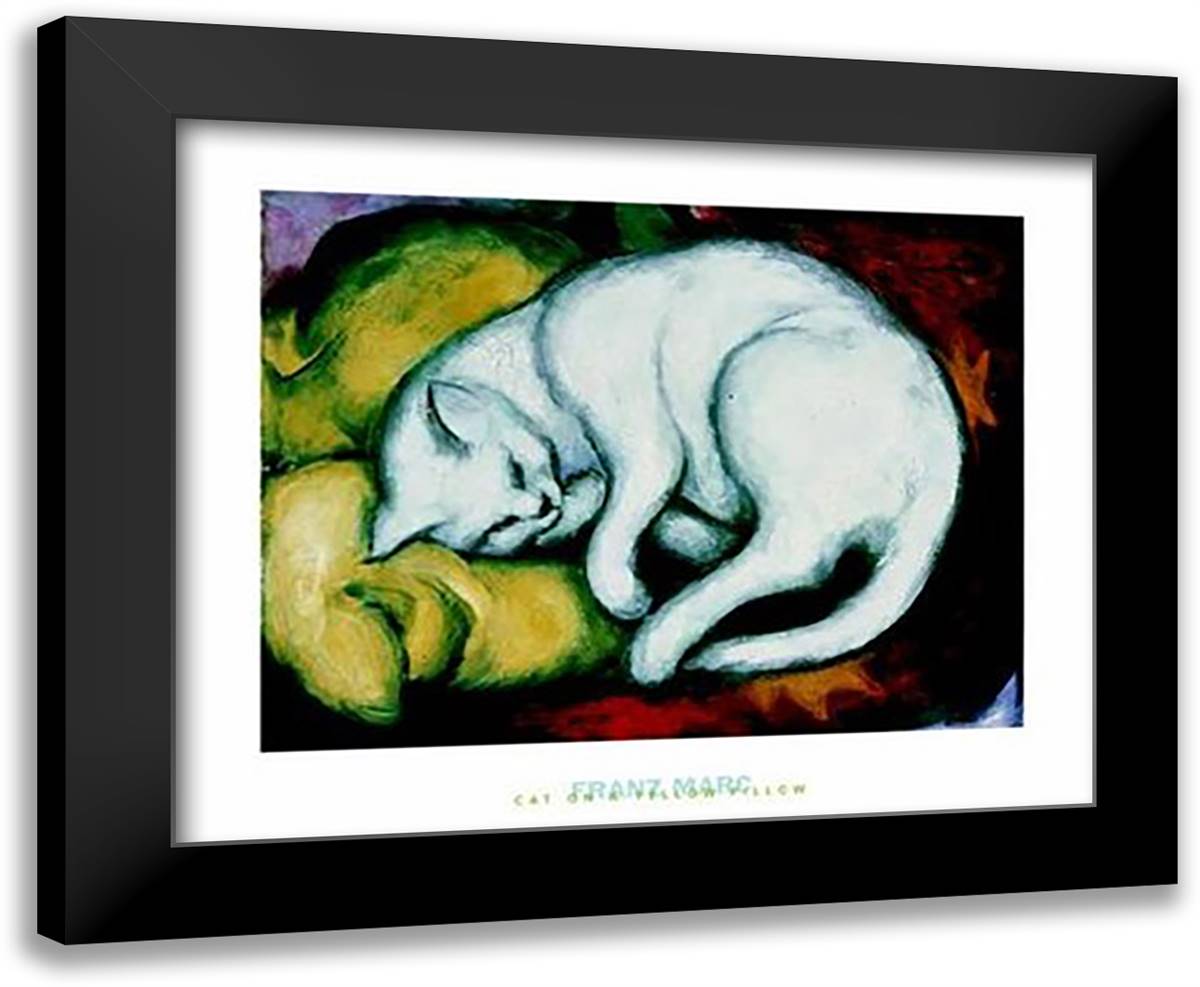 Cat on Yellow Pillow 24x20 Black Modern Wood Framed Art Print Poster by Marc, Franz