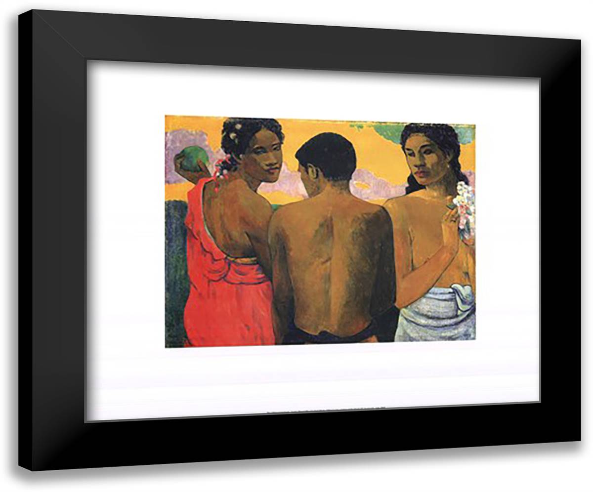 Three Tahitians 24x20 Black Modern Wood Framed Art Print Poster by Gauguin, Paul