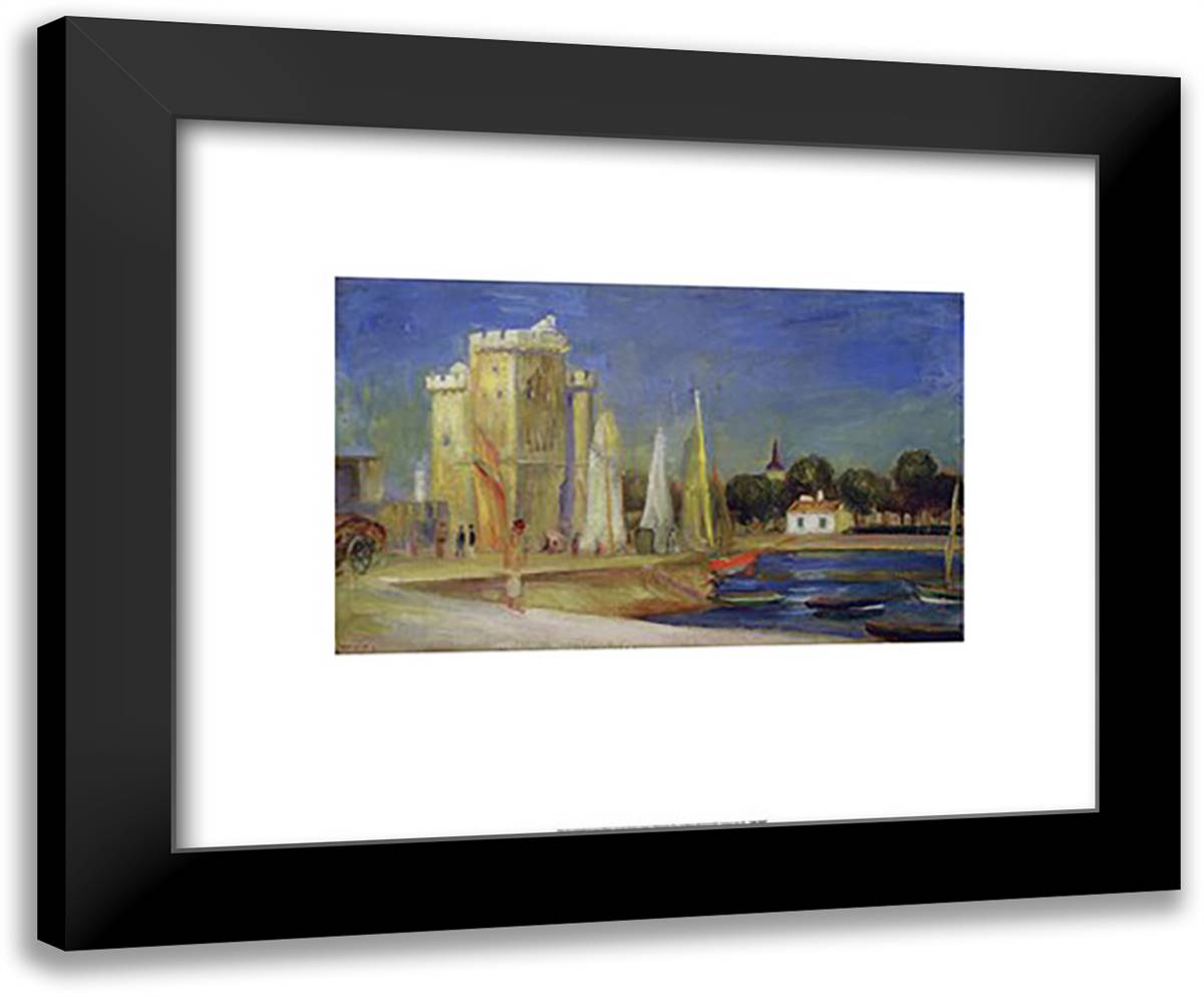 Port de la Rochelle 24x20 Black Modern Wood Framed Art Print Poster by Renoir, Pierre-Auguste