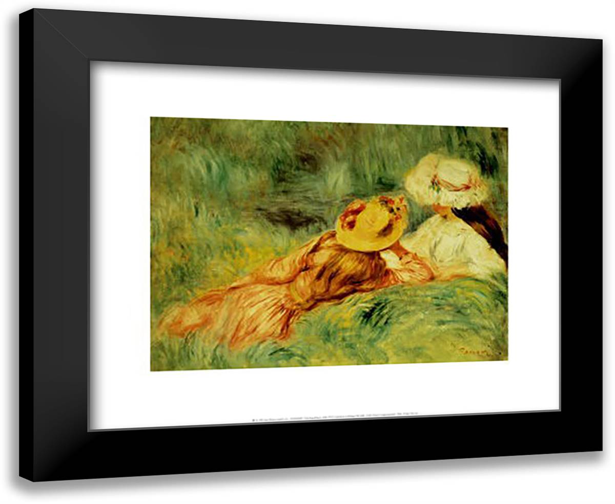 Young Girls at Water's Edge 24x20 Black Modern Wood Framed Art Print Poster by Renoir, Pierre-Auguste