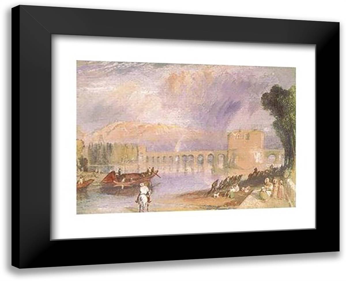 Bridge of Meulan 24x20 Black Modern Wood Framed Art Print Poster by Turner, J.M.W.