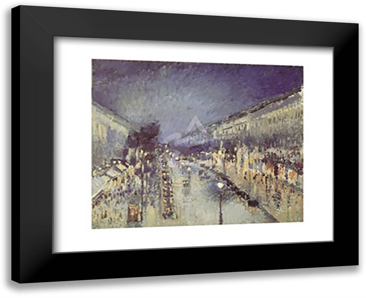 The Boulevard Montmartre at Night, 1897 18x15 Black Modern Wood Framed Art Print Poster by Pissarro, Camille