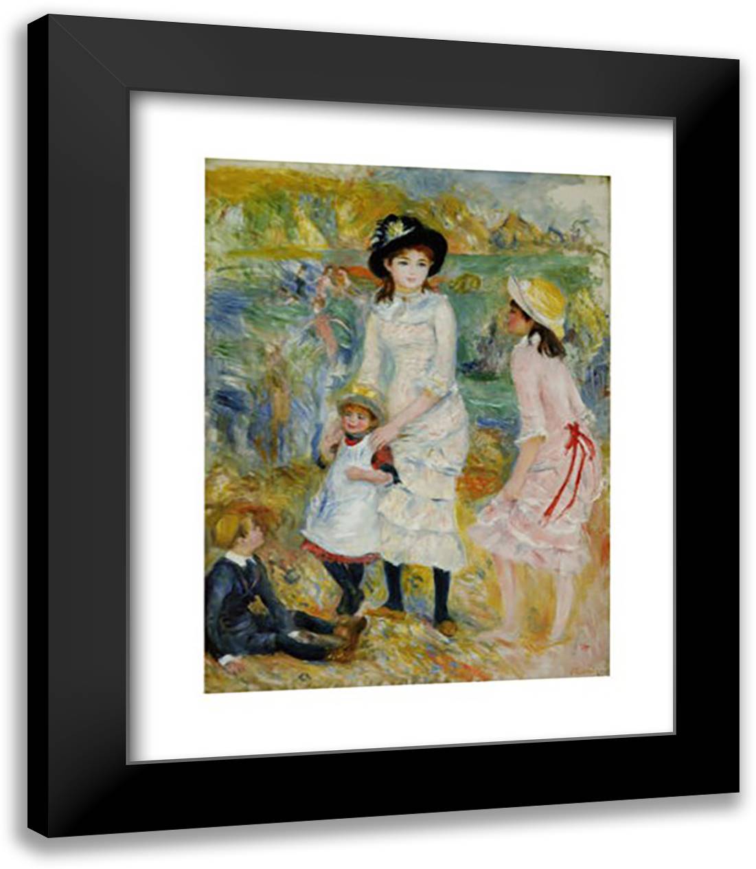 Children on the Seashore, Guernsey 15x18 Black Modern Wood Framed Art Print Poster by Renoir, Pierre-Auguste