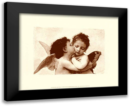 The First Kiss (embossed) 18x15 Black Modern Wood Framed Art Print Poster by Bouguereau, William Adolphe