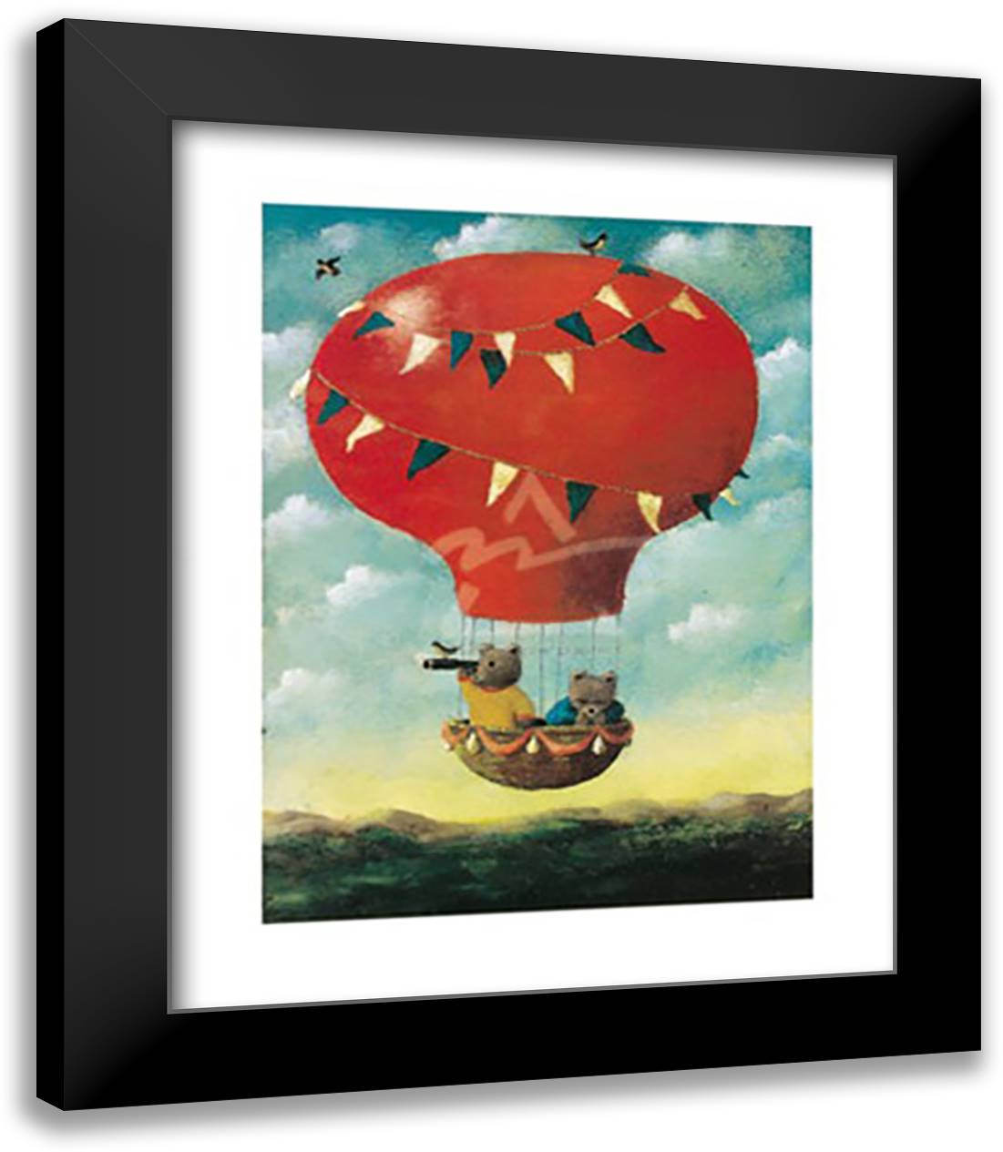 Teddy in Hot Air Balloon 15x18 Black Modern Wood Framed Art Print Poster by Mackey, Stephen